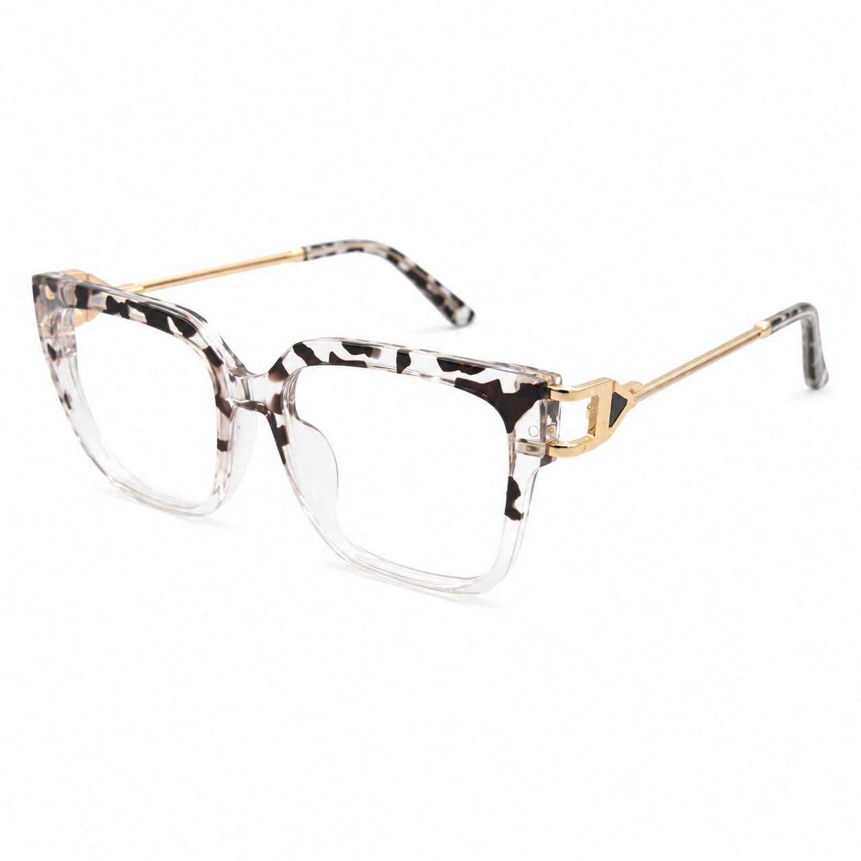 GORGEOUS 82113 - OVERSIZE SQUARE - MARBLE - TRANSPARENT - METAL FANCY SPRING TEMPLES - PREMIUM