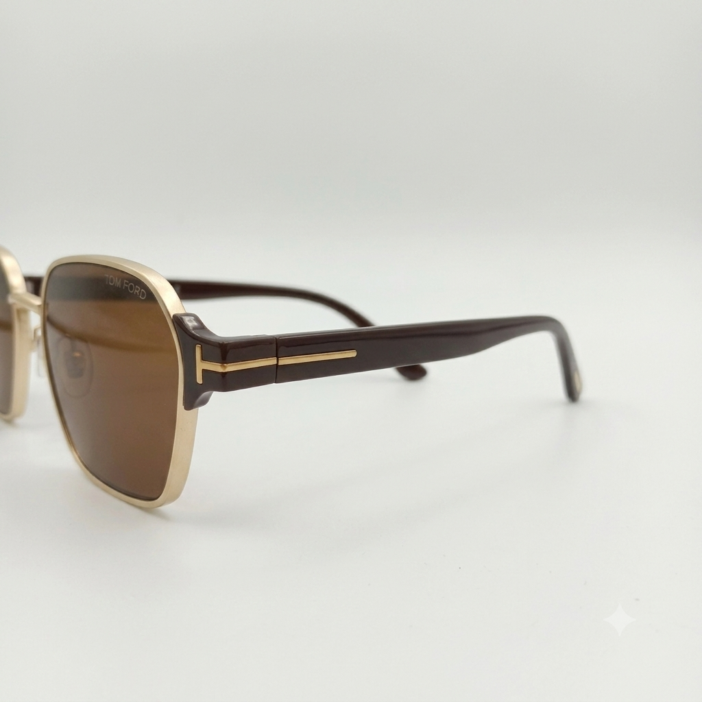 TF 9813 - SUNGLASS - GEOMETRIC SQUARE - MATTE GOLD - BROWN - PREMIUM - UNISEX