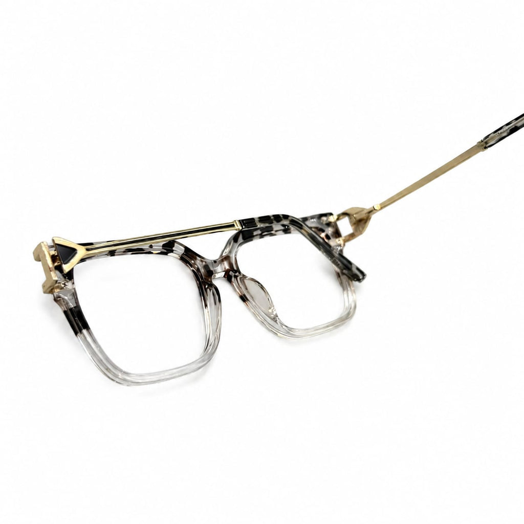 GORGEOUS 82113 - OVERSIZE SQUARE - MARBLE - TRANSPARENT - METAL FANCY SPRING TEMPLES - PREMIUM