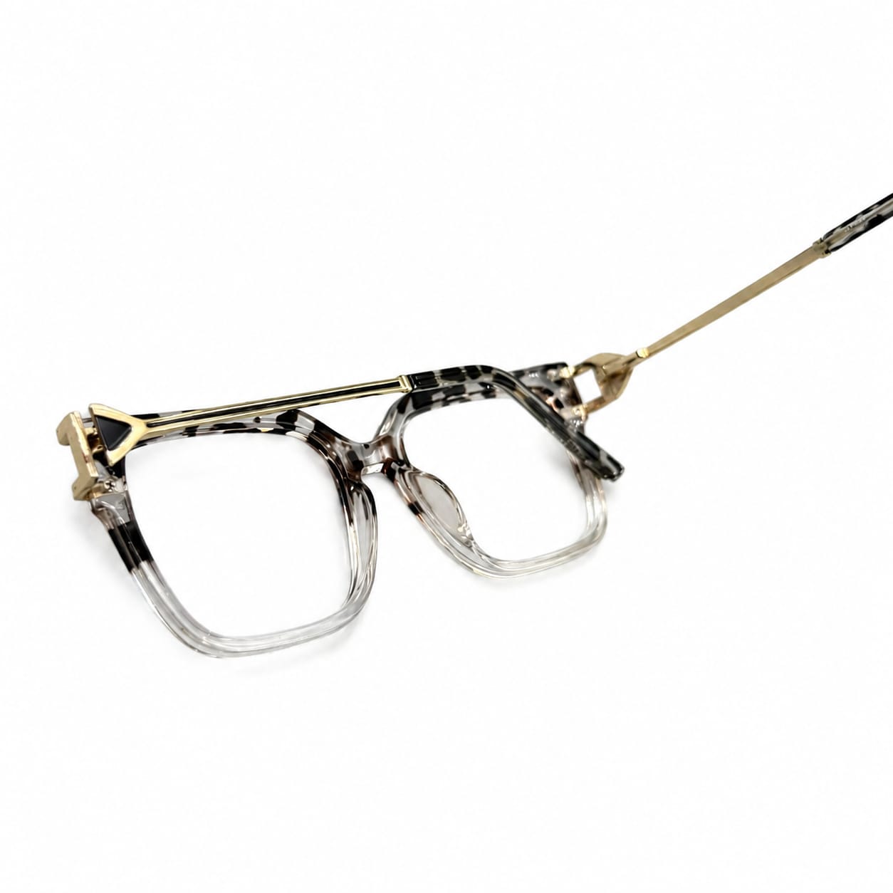 GORGEOUS 82113 - OVERSIZE SQUARE - MARBLE - TRANSPARENT - METAL FANCY SPRING TEMPLES - PREMIUM