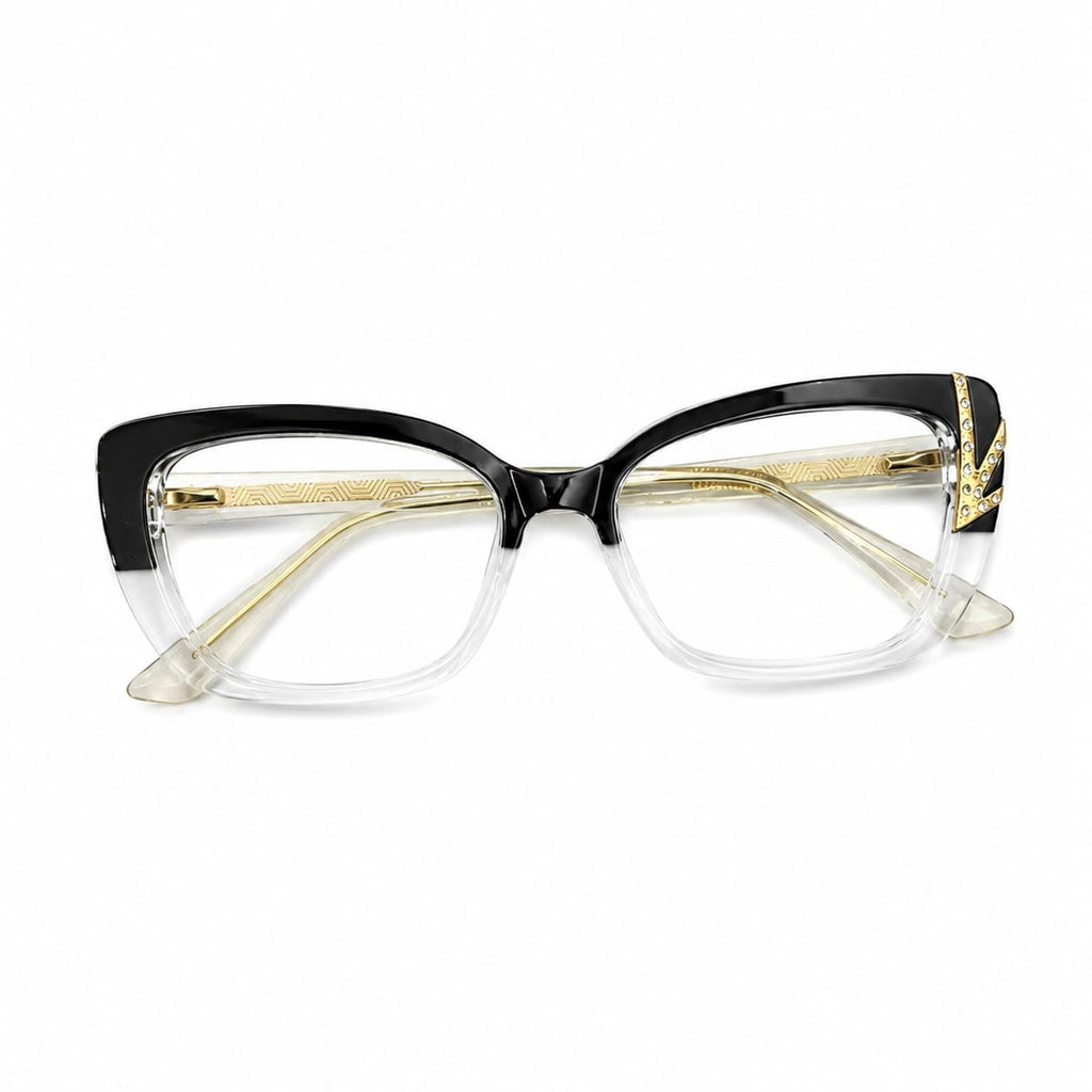 EYEGLASS 82098 - CATEYE - GLOSSY BLACK - TRANSPARENT - TEMPLE INNER METAL CORE - PREMIUM