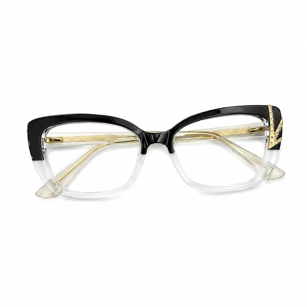 EYEGLASS 82098 - CATEYE - GLOSSY BLACK - TRANSPARENT - TEMPLE INNER METAL CORE - PREMIUM
