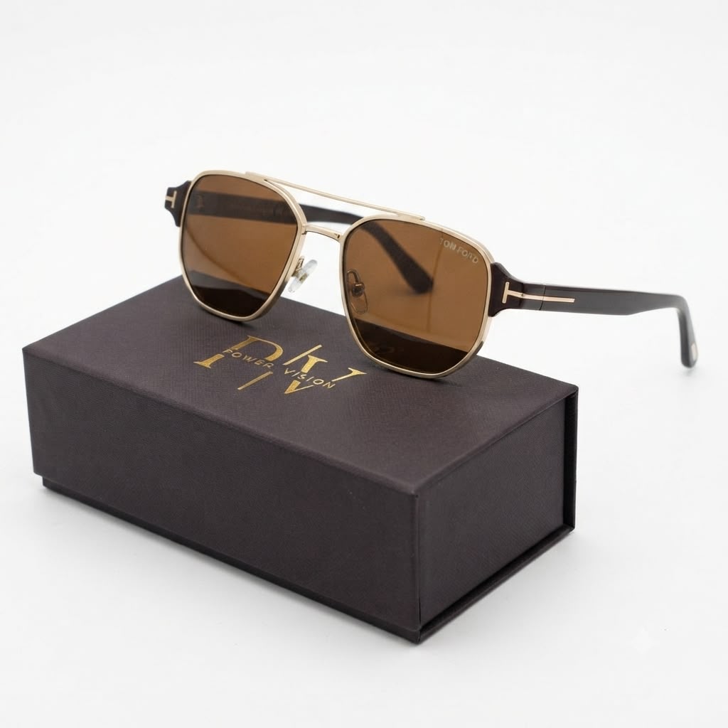 TF 9815 - PREMIUM - DOUBLE BRIDGE - MATTE GOLD - GLOSSY BROWN SIDES - BROWN LENSES - QUALITY