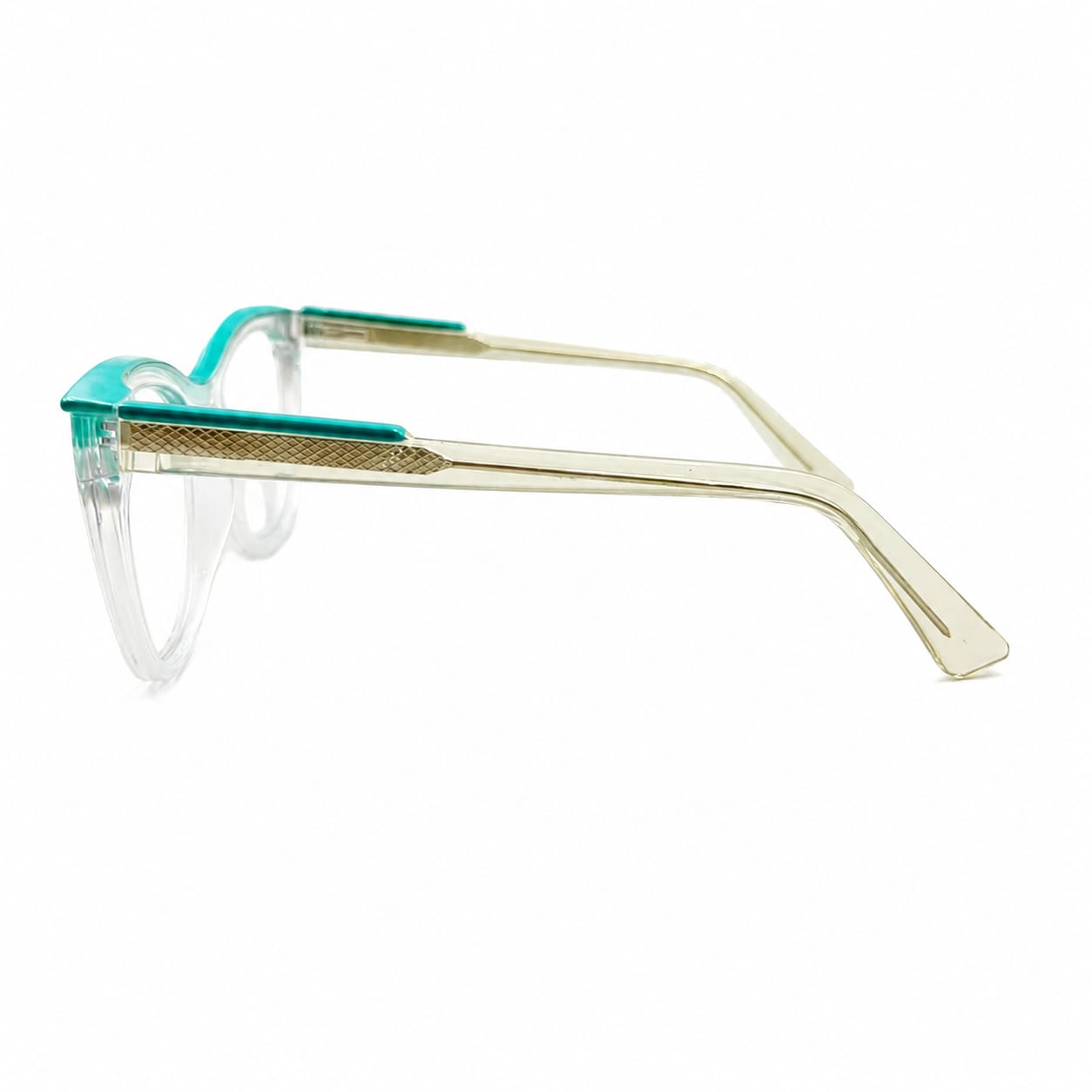 LUXURIOUS 82089 - OVERSIZE - CATEYE SQUARE - TRANSPARENT + SEA GREEN - METAL CORE INSERTED - WOMEN
