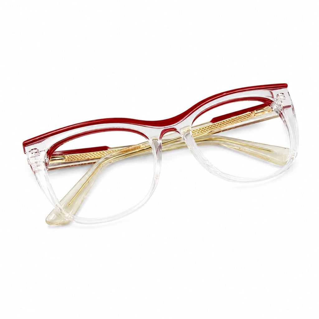 LUXURIOUS 82089 - OVERSIZE - CATEYE SQUARE - RUBY RED + TRANSPARENT - SPRING HINGES - PREMIUM - WOMEN
