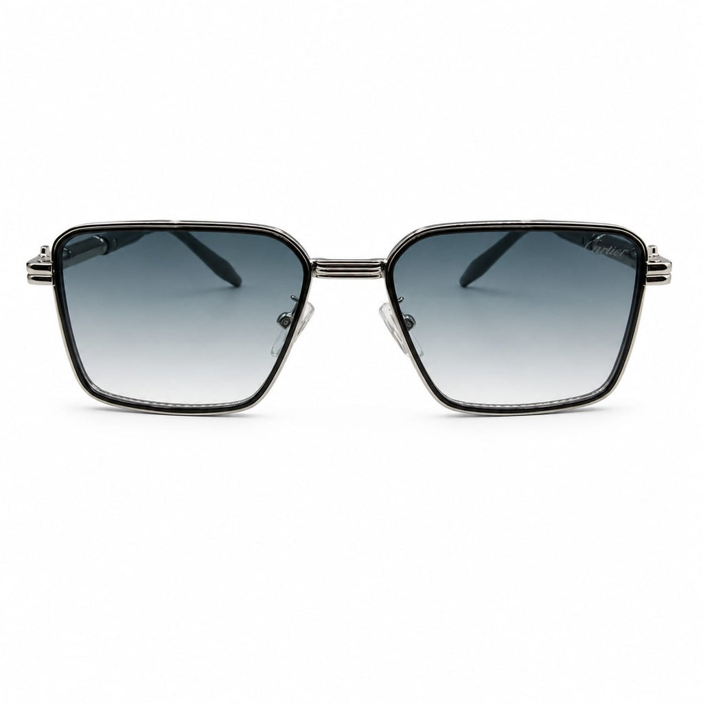 CR 2771 - SUNGLASS - SQUARE - SILVER - GREY - BLACK OUTLINE - ICE BLUE - PREMIUM  - UNISEX
