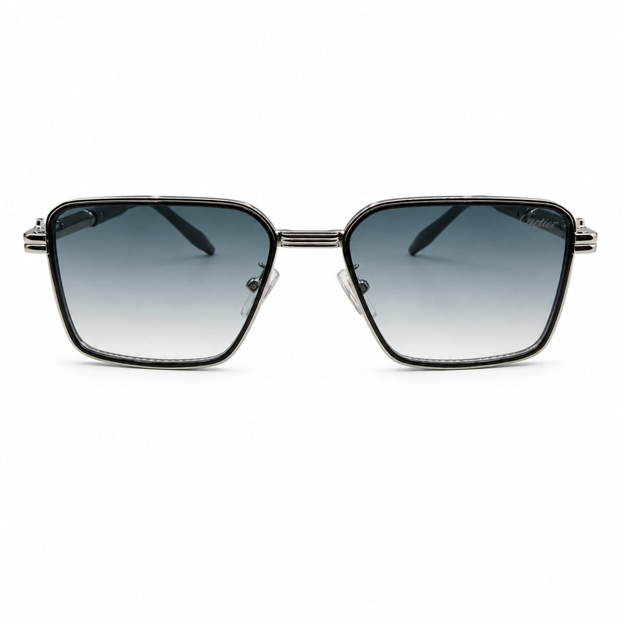 CR 2771 - SUNGLASS - SQUARE - SILVER - GREY - BLACK OUTLINE - ICE BLUE - PREMIUM  - UNISEX